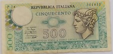 Carta moneta 500 lire di carta 1979 mercurio O23, in Ottime Condizioni.