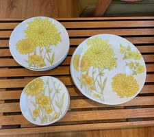 Ernestine Salerno Italia set 18 piatti tondi in ceramica con fiori gialli anni 70