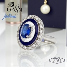 Anello di fidanzamento Oro bianco (18K) con Zaffiro e Pavè Brillanti