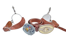 ❤️ 2 FibbiE + cinta CUOIO Championship Rodeo + COPPIA SPERONI CAVALLO VINTAGE