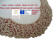 Centro grande ovale lino pizzo cantù  lavorazione strettissima con rose e perle