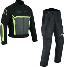 Abbigliamento Moto Uomo Combinato Giacca e Pantalone Tessuto Impermeabile con Protezioni