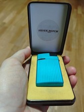 Vintage lighter SILVER MATCH Sim International light blue with original box
