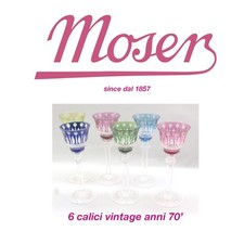 LOTTO STOCK SET 6 BICCHIERI DI CRISTALLO BOEMIA MOSER LUDWIG VINTAGE ANNI 70'