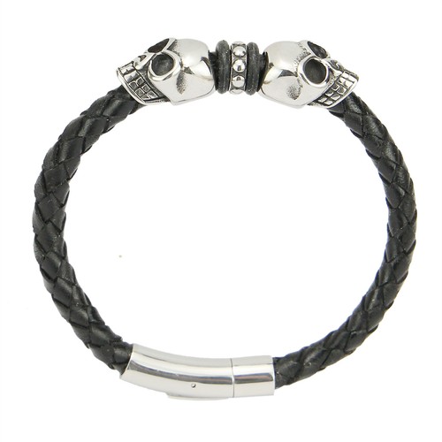 Bracciale pelle con - pelle, teschio
