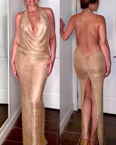 Abito lungo sexy oro