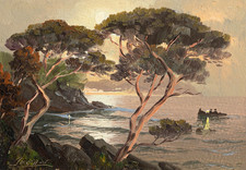 SAVERIO SEASSARO (Genova 1917 – 2016) Quadro Dipinto OLIO Veduta Marina Ligure