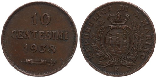 San marino centesimi 1938 - marino, 10