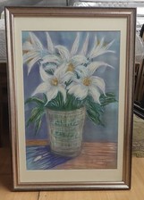 QUADRO VINTAGE SOGGETTO VASO CON GIGLI