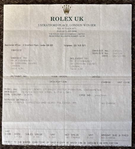 Rolex service certificate - service,