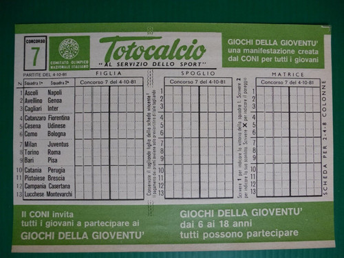 Schedina totocalcio coni - totocalcio,