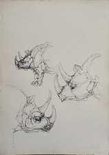 Fabrizio Clerici litografia "studio per rinoceronte" 70x50 firmata numerata