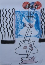 Sergio DANGELO (Milano 1932) FIORI per ANDY dipinto SURREALISTA cm 42x30