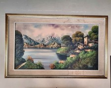Quadro Olio Su Tela - Tema Paesaggio -  Firmato XX secolo Con Cornice Dorata