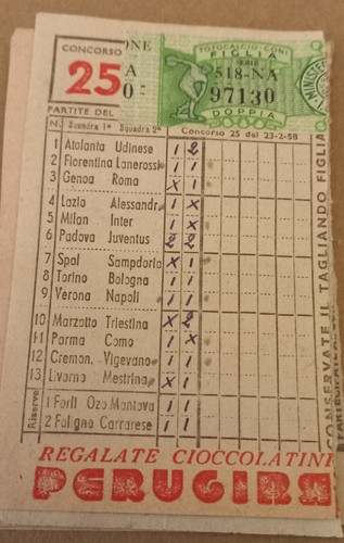 Schedina totocalcio 1958 - schedina, 25/1958