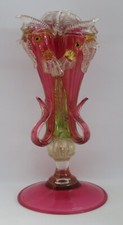 Murano Salviati vetro rosso vintage vittoriano antico grande vaso tre pesci