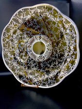 Centrotavola in Vetro Ambrato con Decori a Fiori in Lamierino d'Argento Liberty