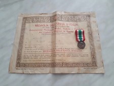 ATTESTATO MEDAGLIA DELL'UNITÀ D'ITALIA CON MEDAGLIA