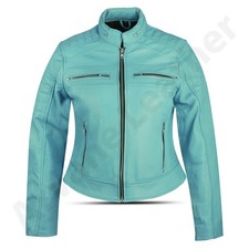 Giacca moto biker donna turchese vera pelle trapuntata zip aderente cappotto
