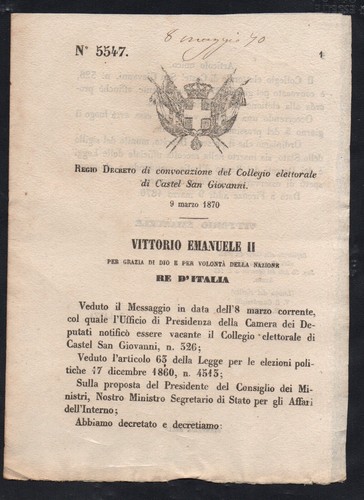 Regio decreto 1870 castel - decreto, san