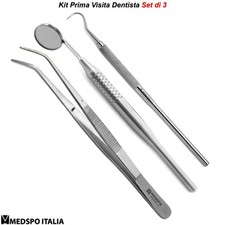 Kit Prima Visita Dentale Specchietti Dentisti Pinzetta Anatomica Sonda Rigida CE