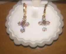 ORECCHINI CROCE D'ORO CON ZAFFIRO BIANCO CERCHIETTI E PENDENTI PLACCATI ORO 23K