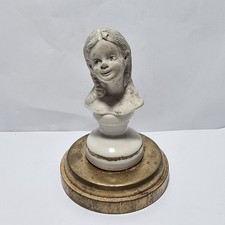 Piccola Scultura Busto Di Bambina In Ceramica E Base In Legno Dorato '900