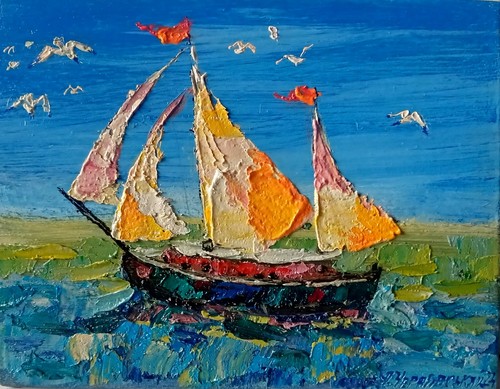 Yacht impasto dipinto - dipinto, olio