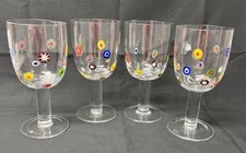 Set 4 bicchieri acqua vino Leonardo Murano Millefiori calici 7” soffiati a mano