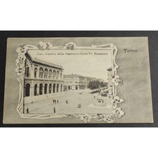Cartolina Torino - Lato d'Arrivo della Stazione e Corso V. Emanuele