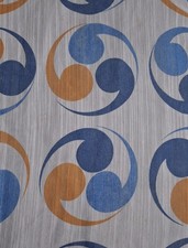 Tenda a vetro Vintage Originale anni ‘70, Fantasia Blu/Arancio , cm. 145 x 90