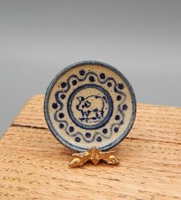 Vintage OOAK IGMA Jane Graber gres piatto maiale casa delle bambole miniatura 1:12