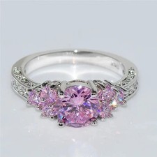 Anello di fidanzamento 3,0 ct taglio tondo rosa creato in laboratorio diamante finitura oro bianco 14 carati
