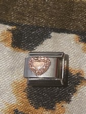 Nuovo Charm Oro Rosa Diamante Cuore Italiano Adatto 9mm Bracciale Nomination Classico