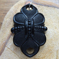 antico ciondolo fiore ovale vittoriano jet corno pressato nero per collana -248