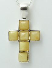 Collana A Croce In Argento Sterling 925 Con Ambra Top