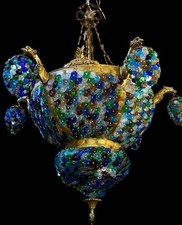 maestoso lampadario Art Nouveau francese in bronzo e Murano anno 1900