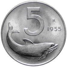 5 LIRE 1955 - DELFINO E TIMONE