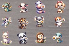 12 adesivi colorati misti margherita animale vinile decalcomania bicchiere vino bottiglia