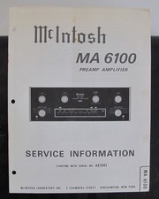 McIntosh MA 6100 PREAMP AMPLIFIER SERVICE INFORMATION