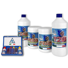 Kit manutenzione piscina 4+1 antialghe cloro correttore pH con kit misurazione