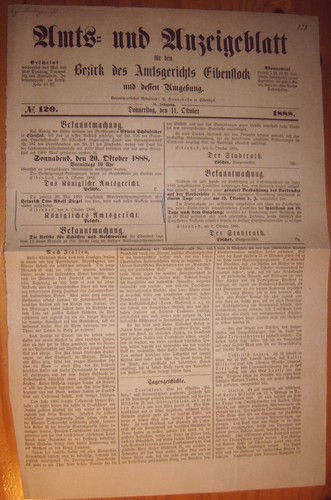 Eibenstock 1888 giornale - eibenstock, 11.10.1888