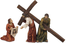 Set Gesù Porta Croce, Veronica E Samaritano in Resina Presepe Pasquale Cm.16,5 X