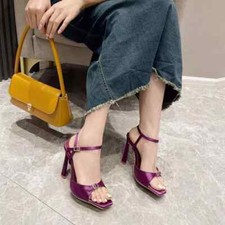 Sandali Donna Comodi 11 cm Viola Raso Gioiello Eleganti Pelle Sintetica 75218