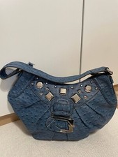 Borsa hobo da spalla Guess Blu denim effetto pelle di struzzo Y2K Pre Owned