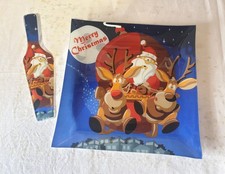 SET Piatto Natalizio quadrato porta panettone e paletta in vetro lavorato deco