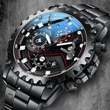 Men's Black Steel Sports Watch