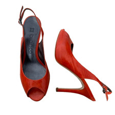 Scarpe donna bianche tacco alto arancione taglia UK 4 EU 37 sandali slingback punta aperta