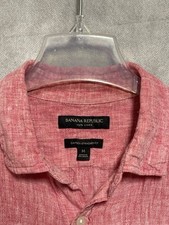 Banana Republic Camicia Uomo M Rosso Lino Camden Standard Bottoni Casual Ibrida