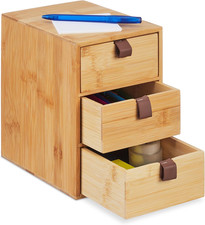 Portaoggetti Da Scrivania Con Cassetti, 3 Cassettini, Mini Cassettiera in Bambù,